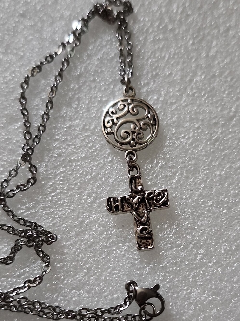 Hand Crafted Silver Filigree Disc and Cross Pendant Necklace